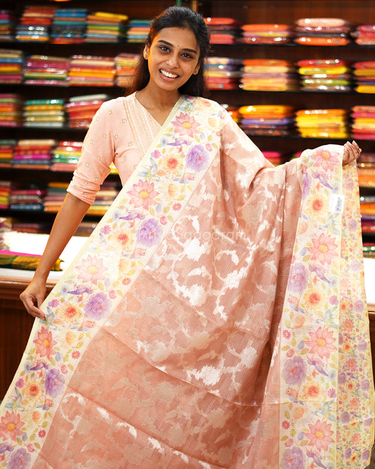 Nude Pink Floral Silk Kota - PD1900