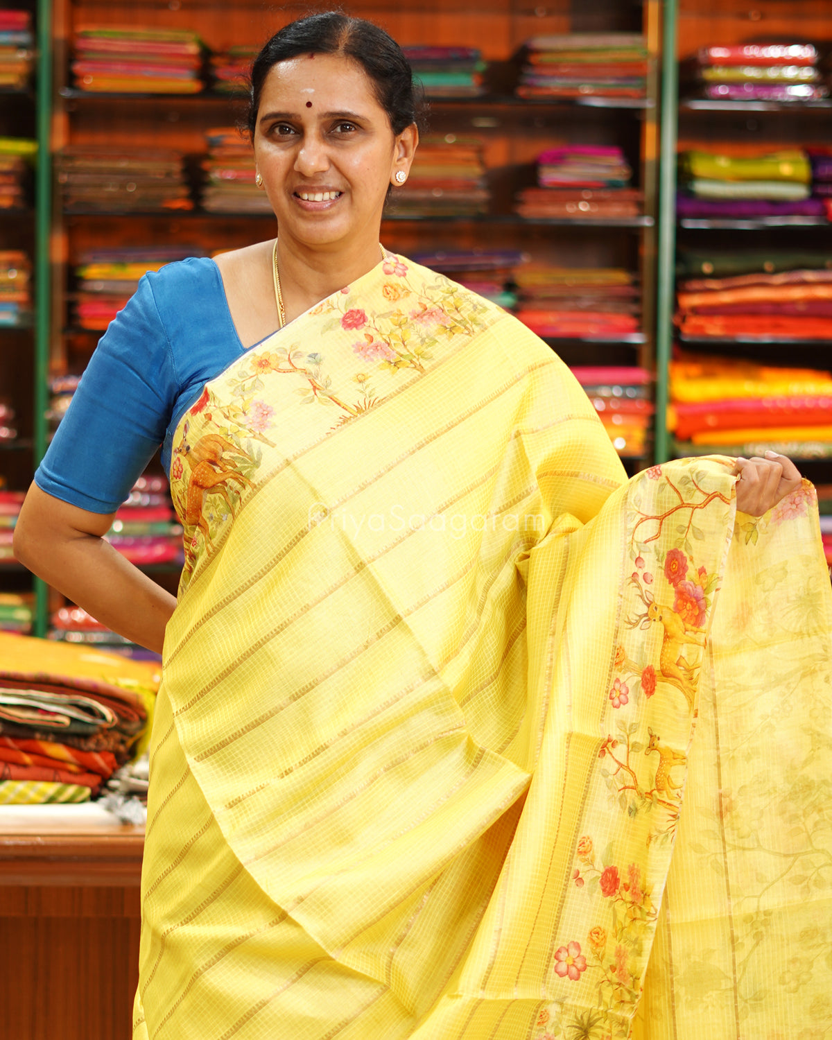 Yellow Printed Kota Silk - PE6518