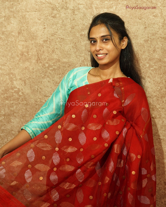 Blood Red Matka Kora Silk - PD729