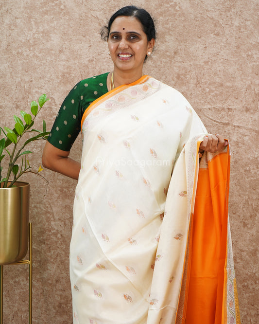 Cream Orange Minakari Chinya Silk - PD4637