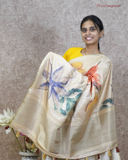 Hand Painted Floral Tussar - PC3323