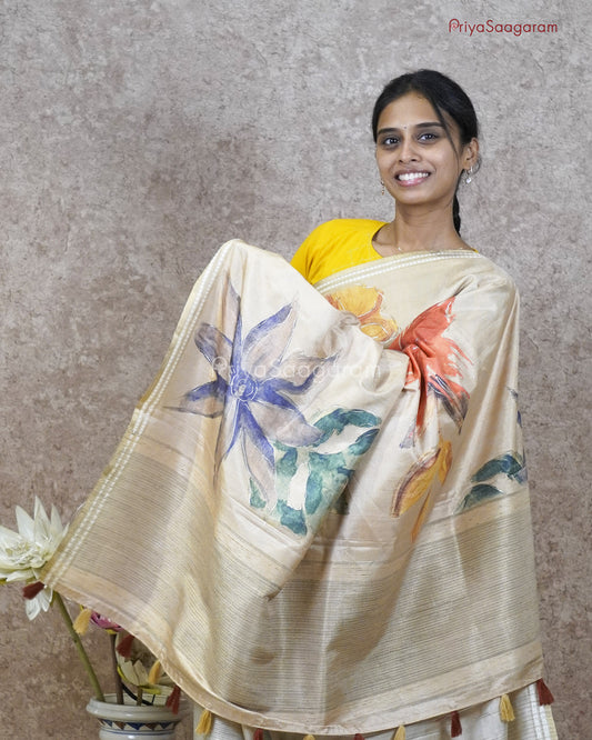 Hand Painted Floral Tussar - PC3323