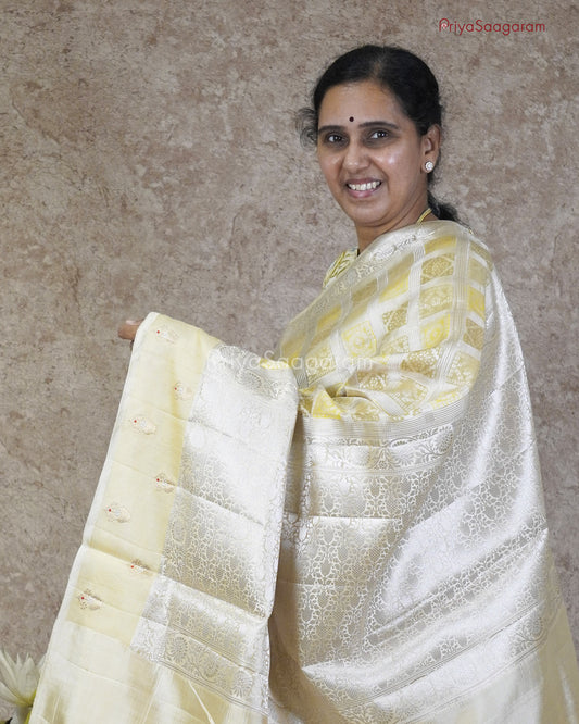 Cream Checked Chiniya Silk - PC3202