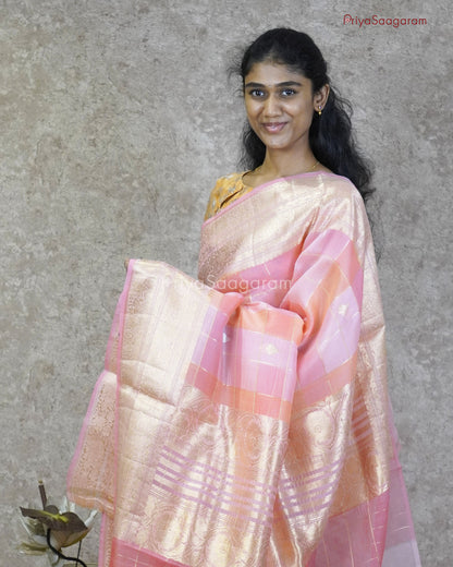 Rose Pink Checked Kora Organza - PC3216
