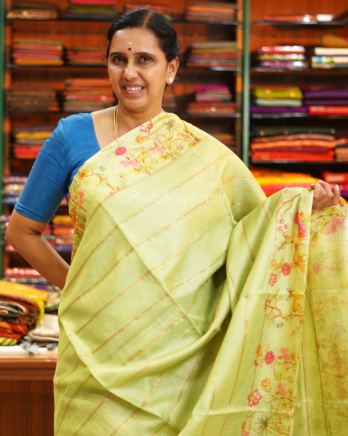Green Printed Kota Silk - PE6517