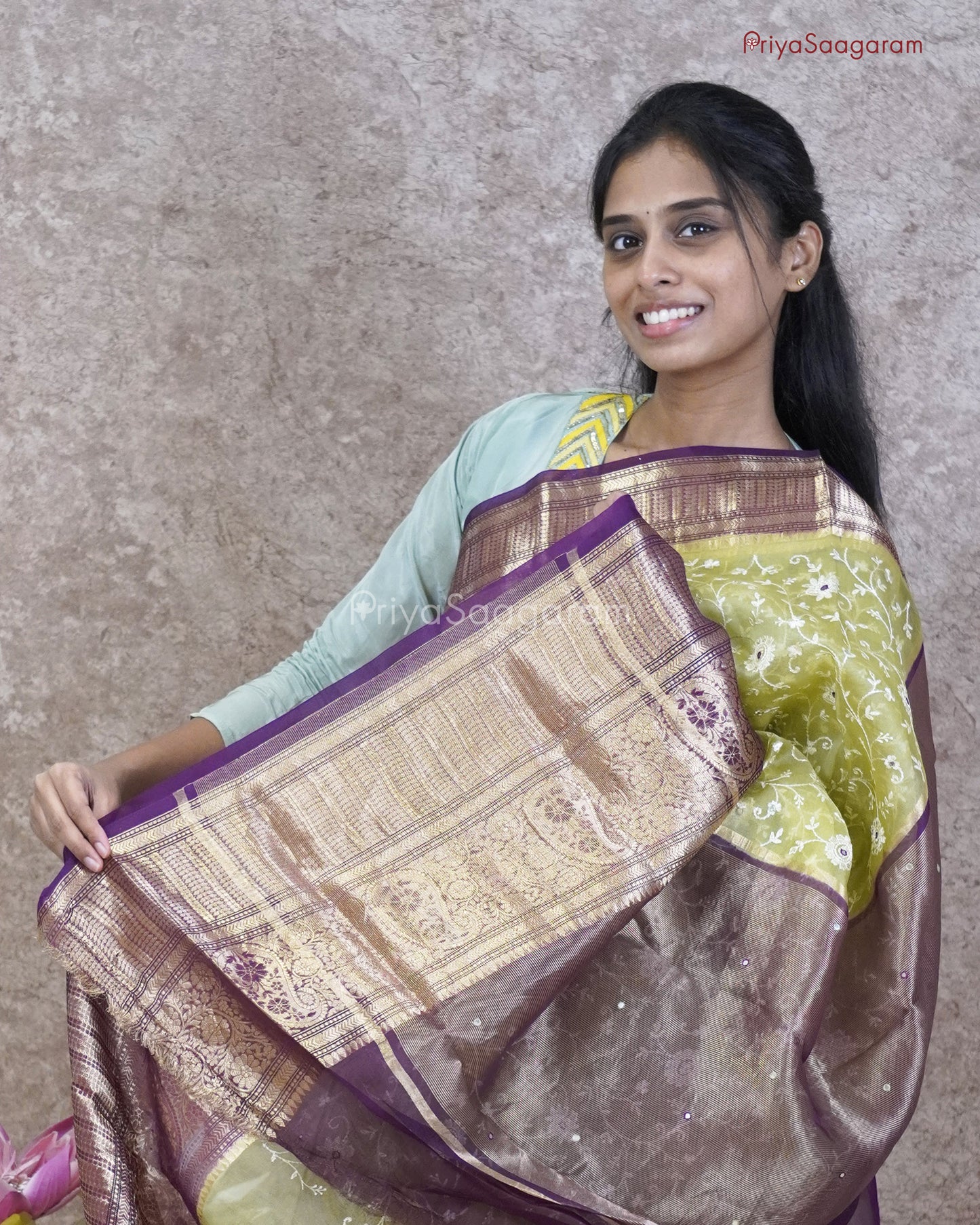 Green Embroidery Zari Organza - PC3609