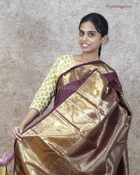 Chocolate Brown Kattam Kanchipuram - M9576