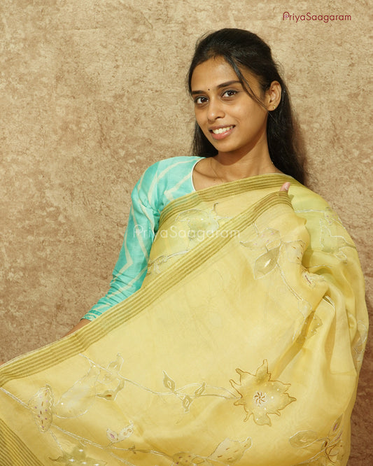 Vintage Yellow Floral Organza - PD712