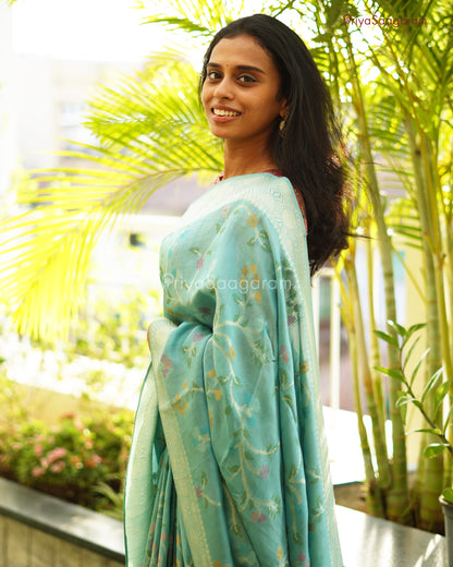 Blue Jamdani Banaras Silk -PC3797