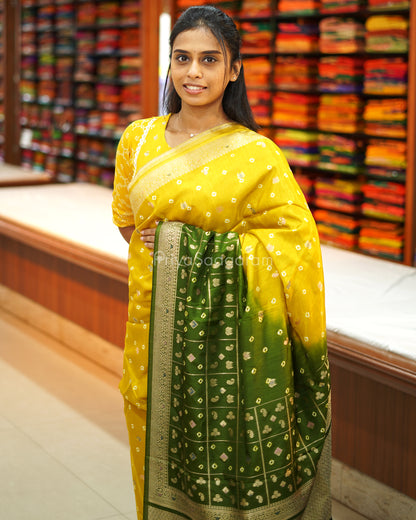 Yellow Green Woven Chiniya Silk - PE2708