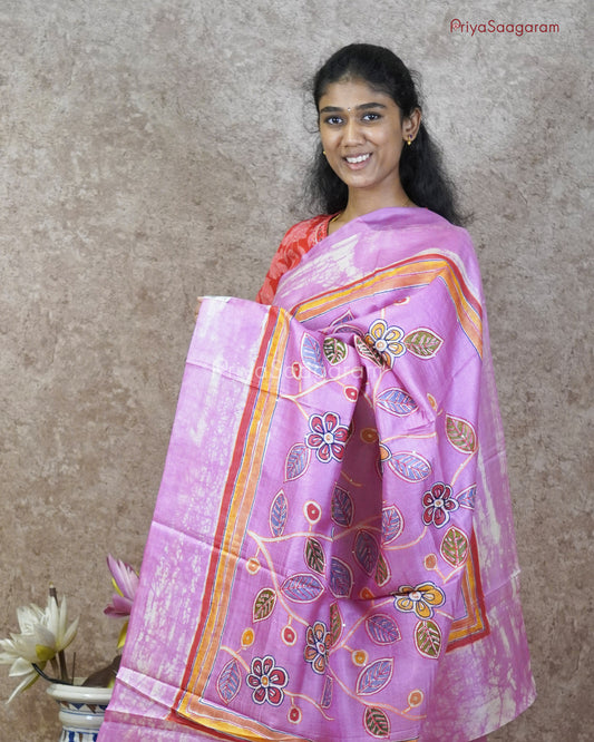 Taffy Pink Floral Tussar - PC1939