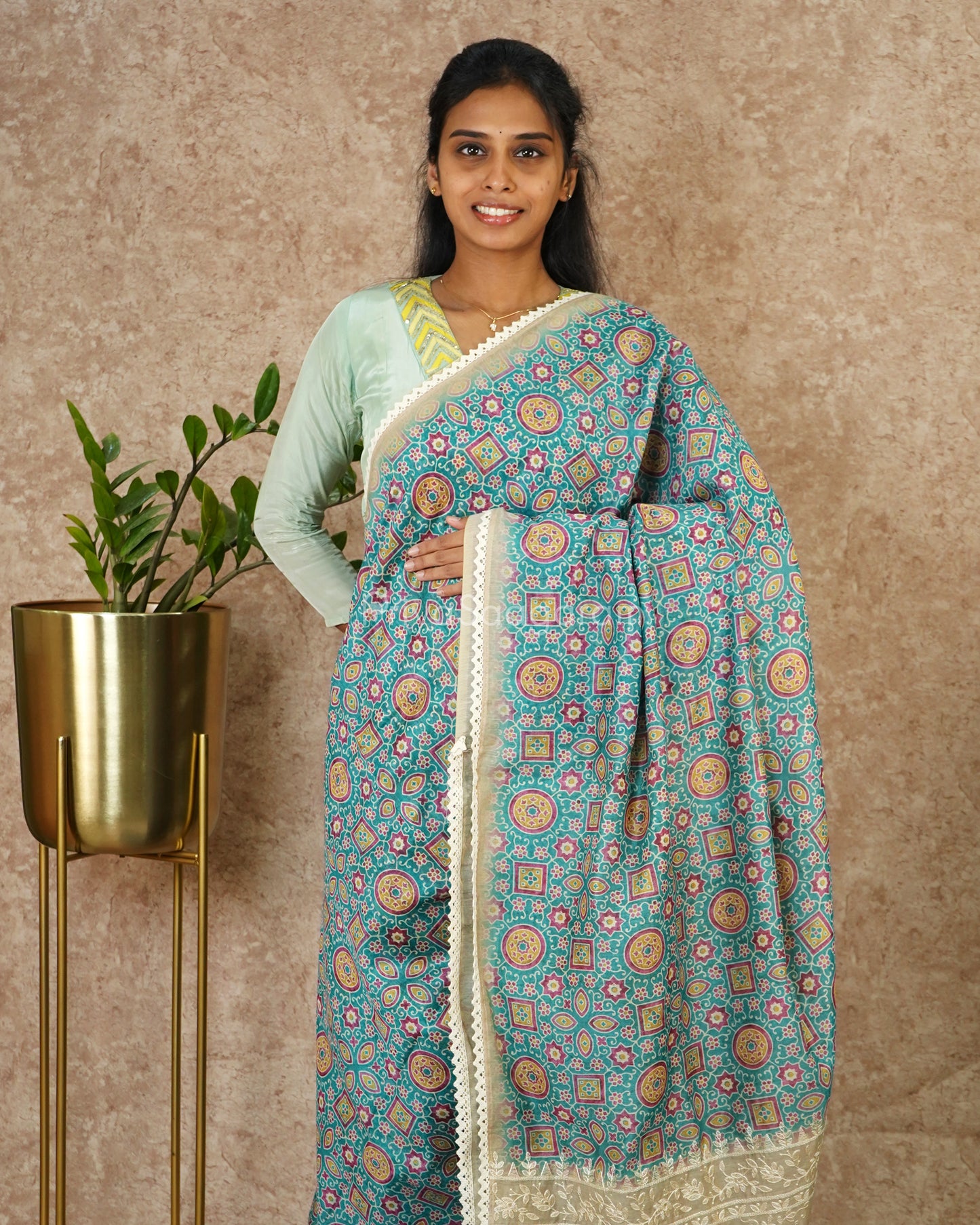 Greenish Blue Embroidery Tussar - PD1776