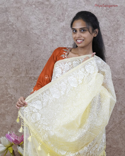 Lemon Yellow Chikankari Organza - PC3828