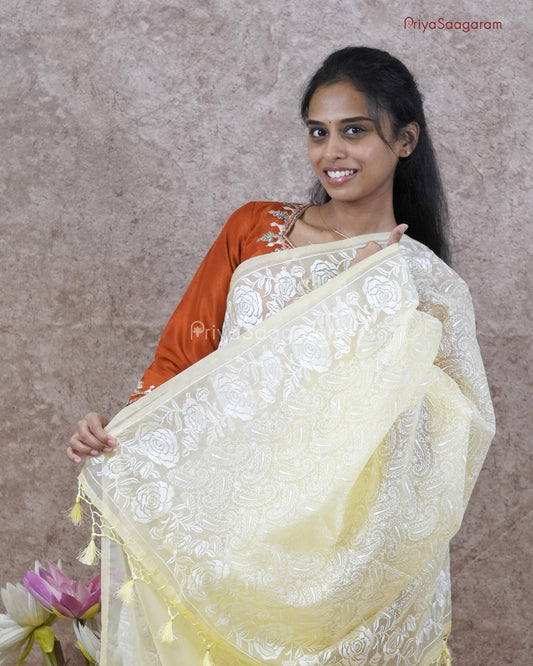Lemon Yellow Chikankari Organza - PC3828