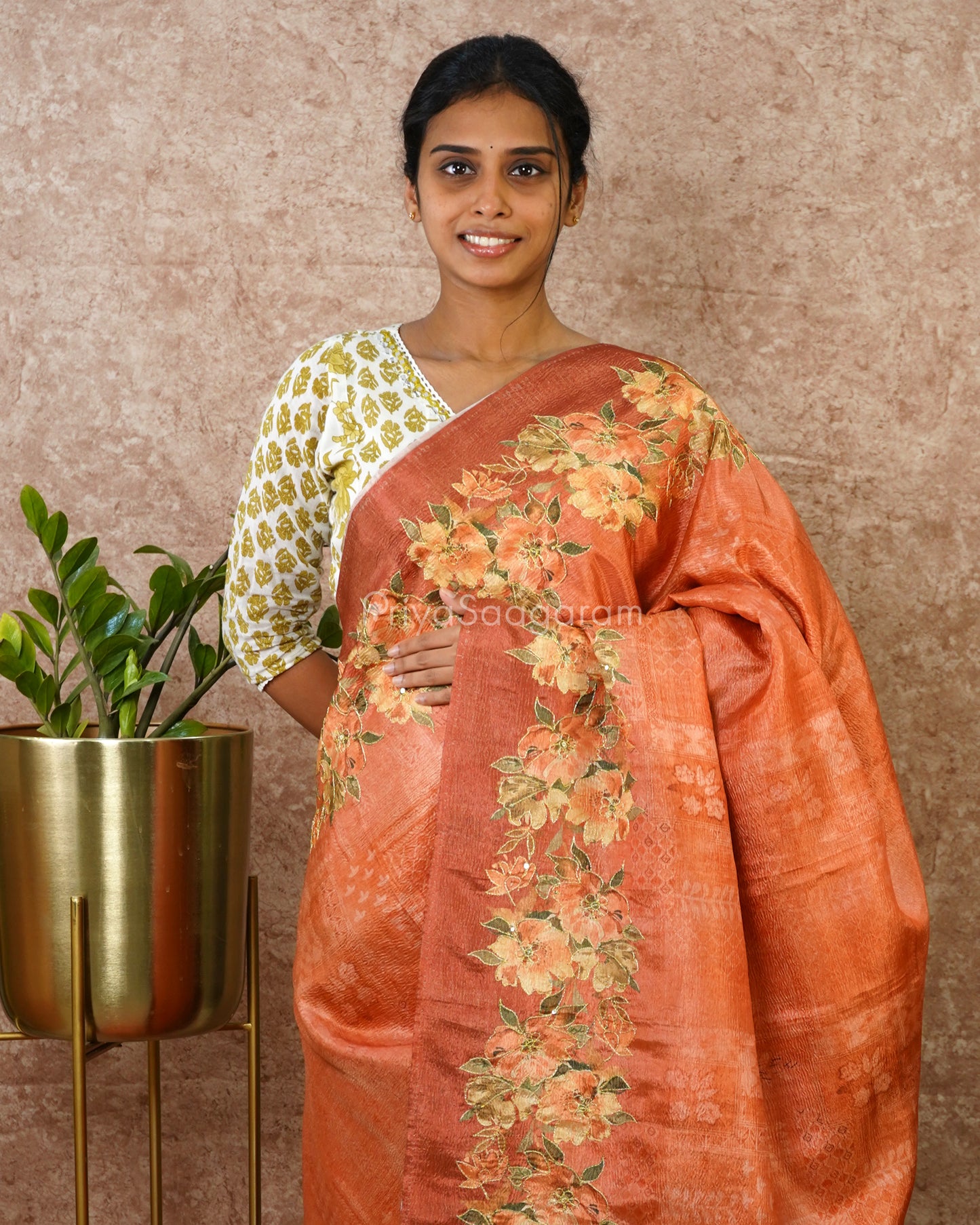 Warm Peach Embroidery Crush Tissue - PD686