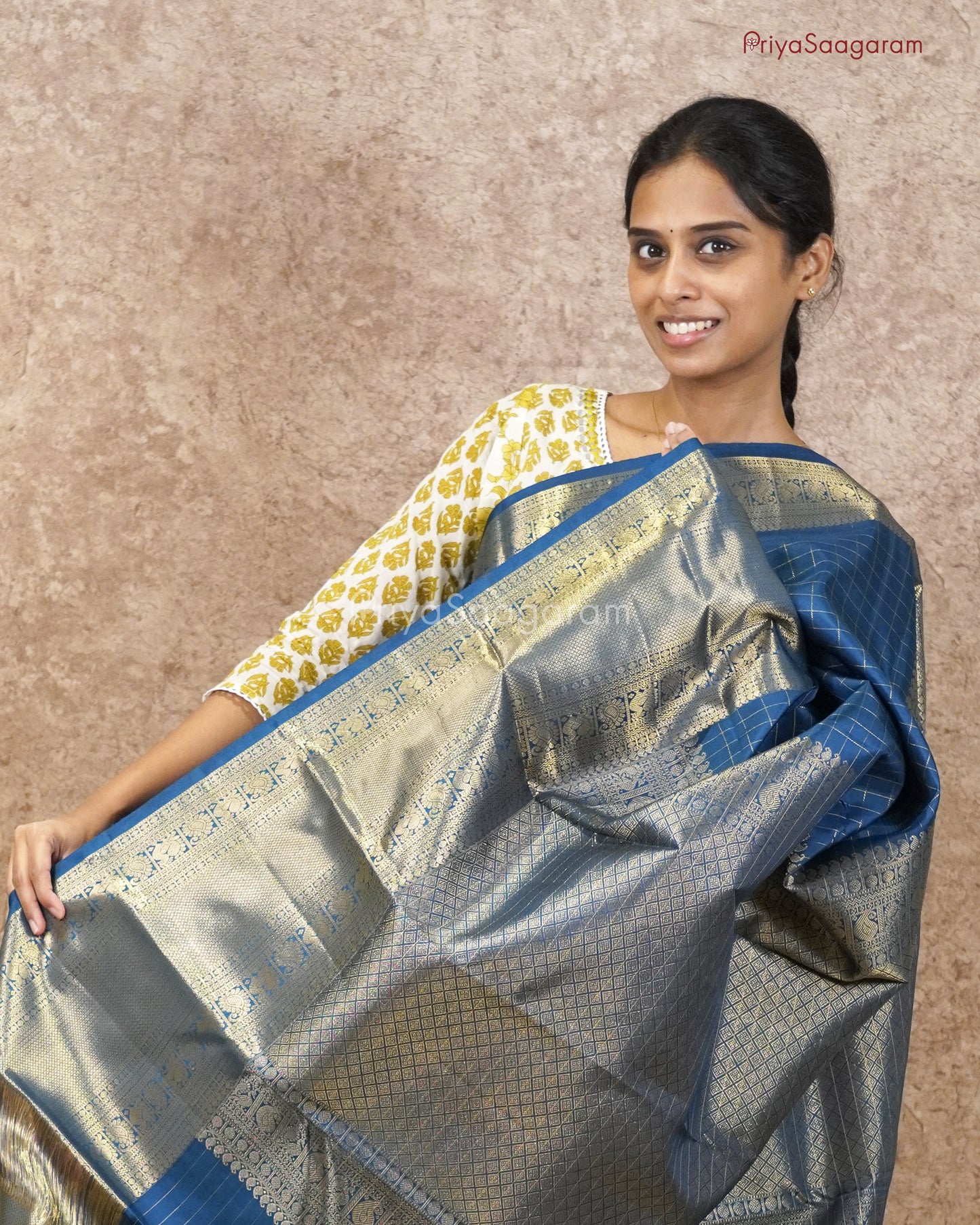 Teal Green Kattam Kanchipuram - M9577