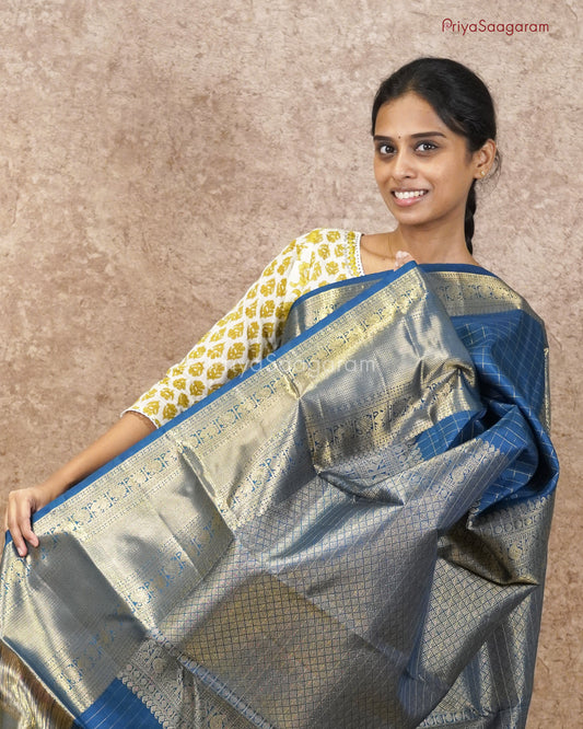 Teal Green Kattam Kanchipuram - M9577