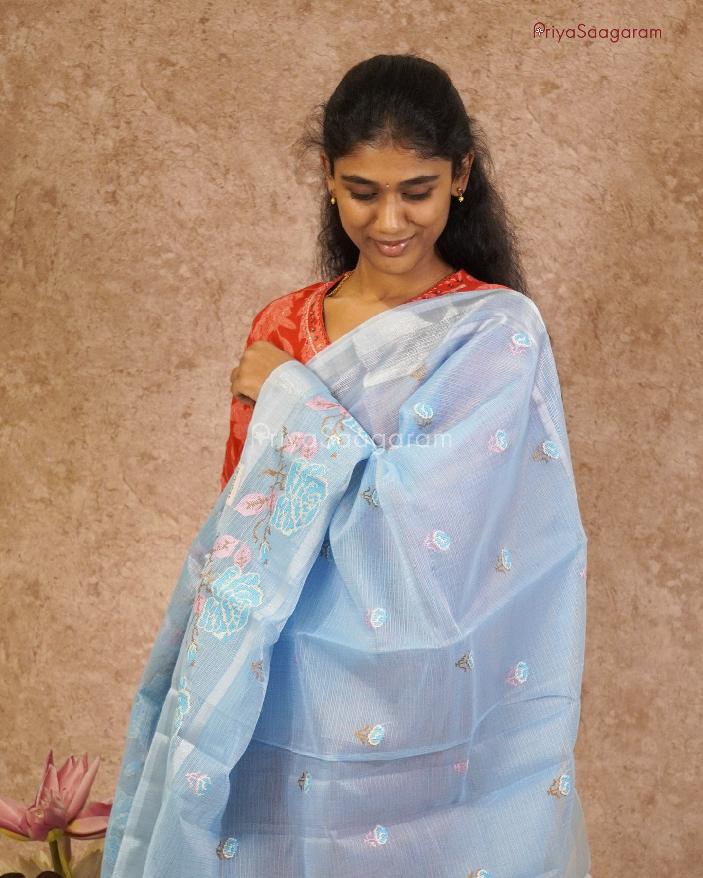 Soft Blue Embroidery Kota Cotton  - PC3618