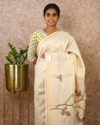 Cream Gold Embroidery Tissue Silk - PD3879