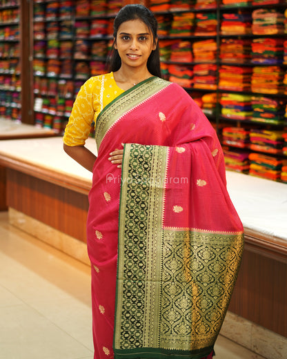 Pink Green Zari Chiniya Silk - PE772