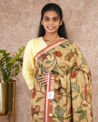 Mustard Kalamkari Crepe Silk - PD5919