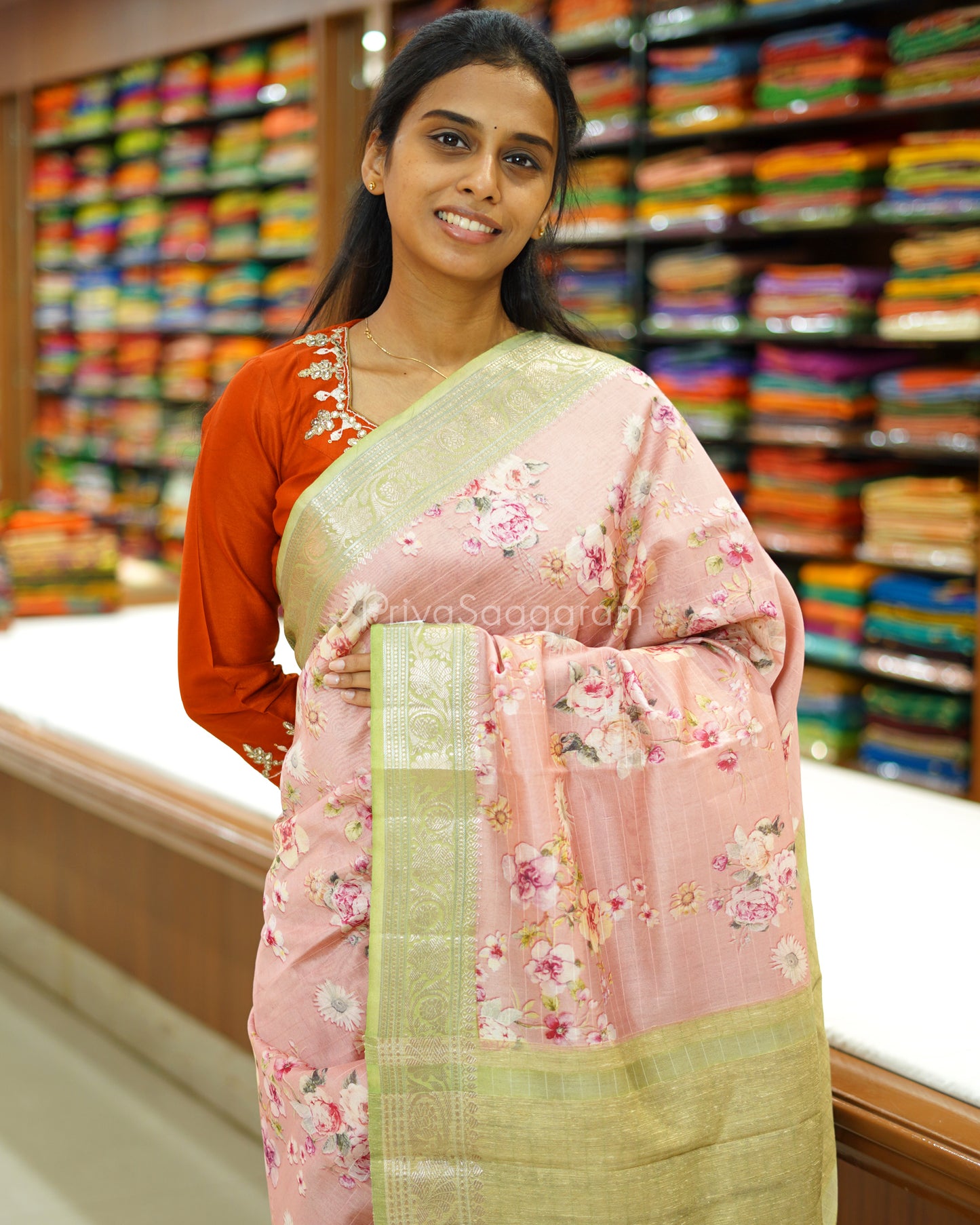Baby Pink Floral Silk Cotton - PD869