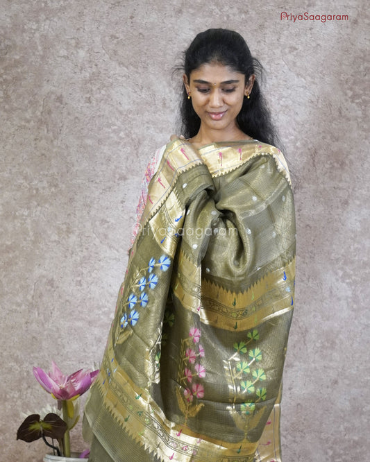Military Green Paithani Kota - PC3586