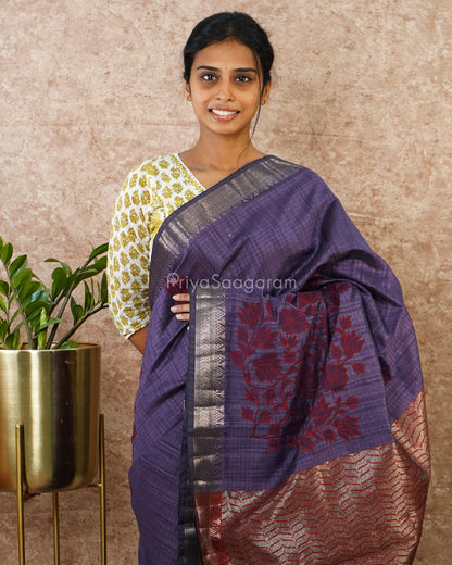 Purple Applique Tussar - PD2721