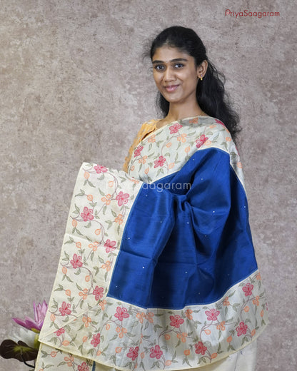 Cornflower Blue Embroidery Tussar - PC1424