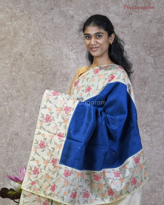 Cornflower Blue Embroidery Tussar - PC1424