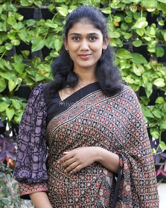Black Ajrak Modal Tussar - PB3701