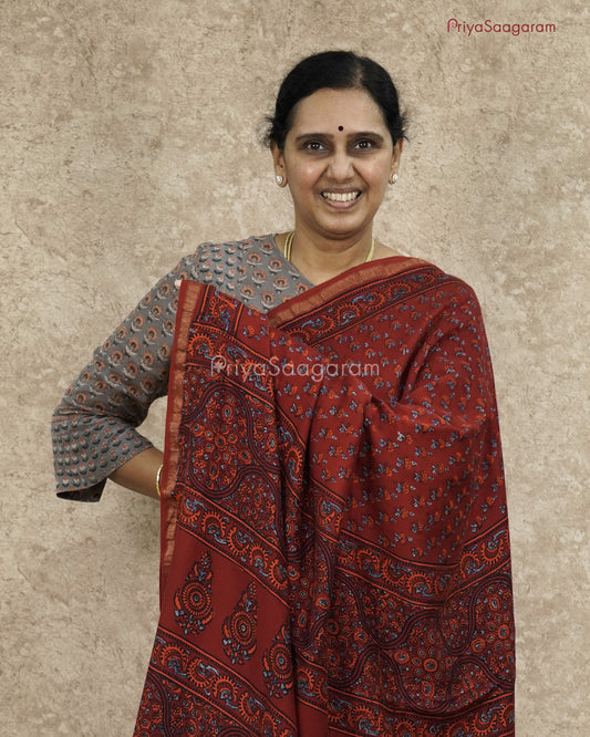 Maroon Ajrak Chanderi - PC1786