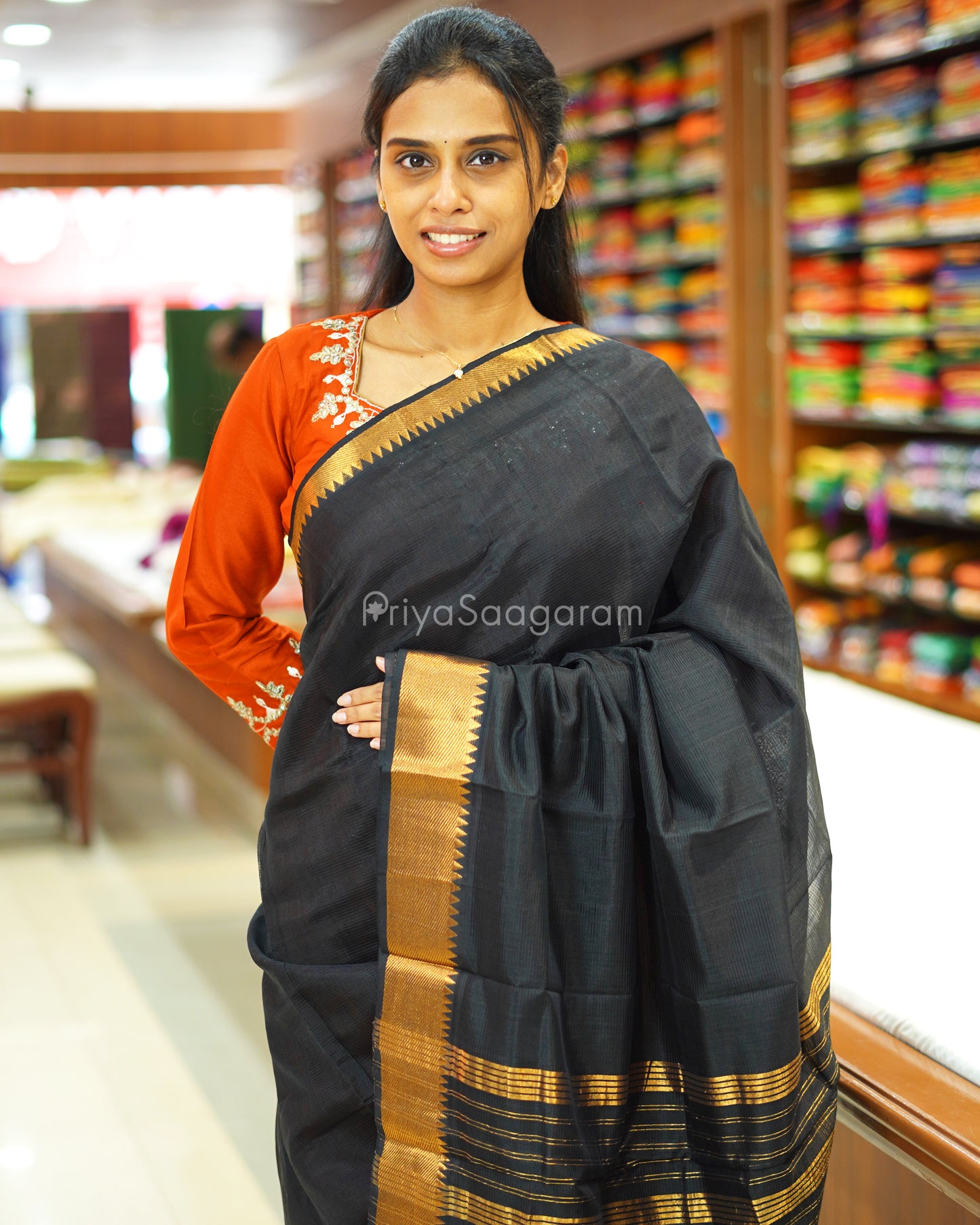 Black Solid Mangalagiri Silk Cotton - N4991