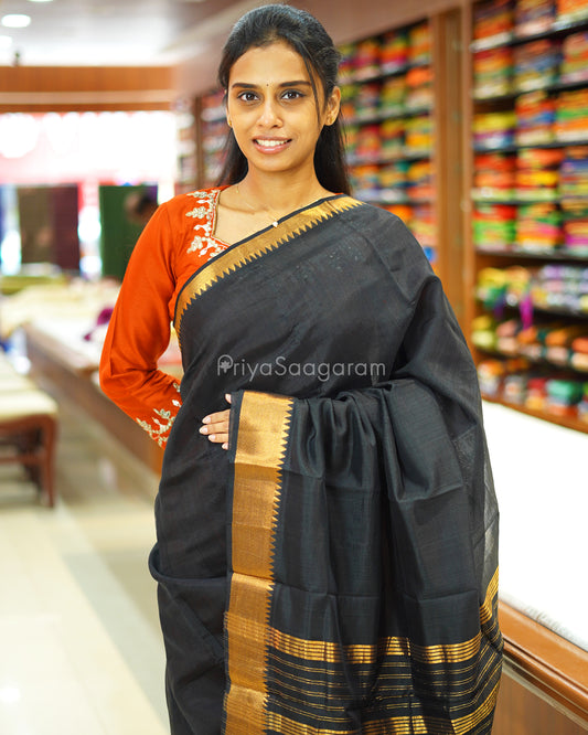 Black Solid Mangalagiri Silk Cotton - N4991