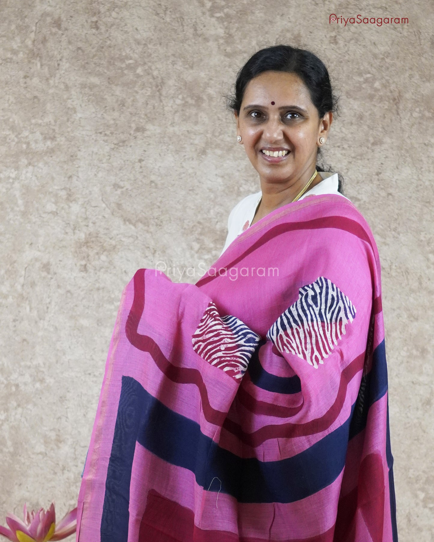Deep Pink Painted Chanderi - PC1810