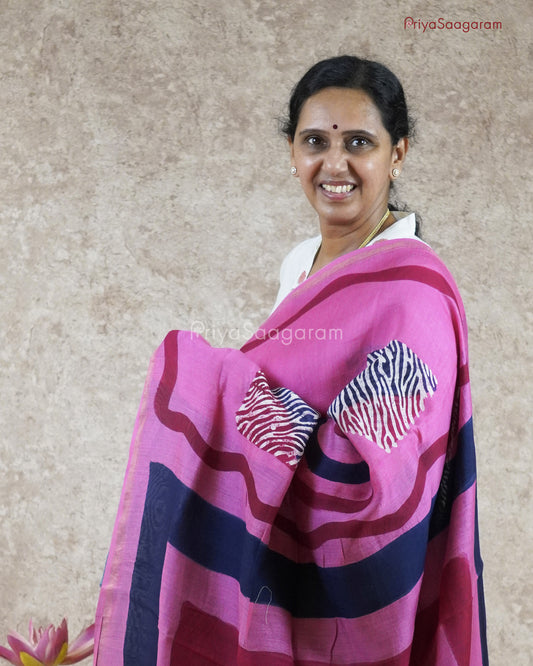 Deep Pink Painted Chanderi - PC1810