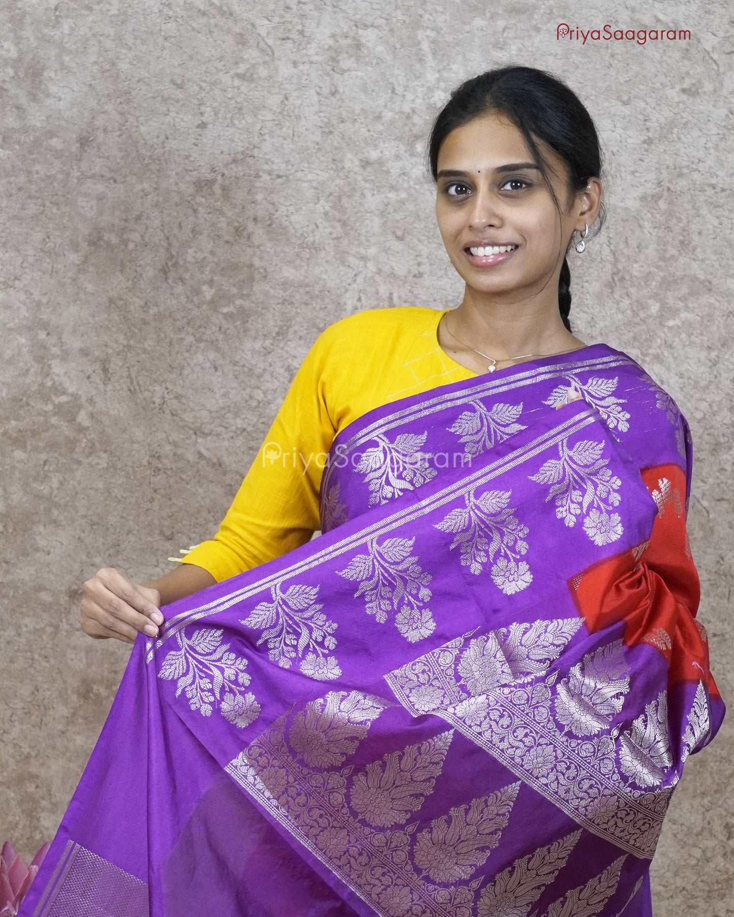 Red Purple Contrast Tussar - PC3260