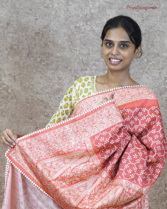Red Bandhini Tussar - PC4606