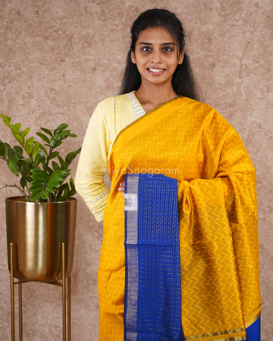 Bright Yellow Blue Dupion Tussar - PD5572