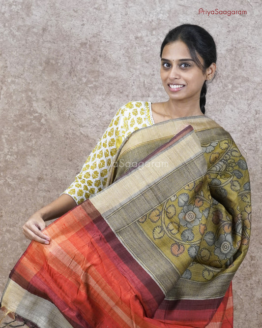 kalamkari Green Matka Silk - PC1864