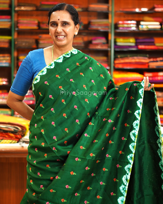 Green Embroidery Bandhani Raw Mango Silk - PE6489