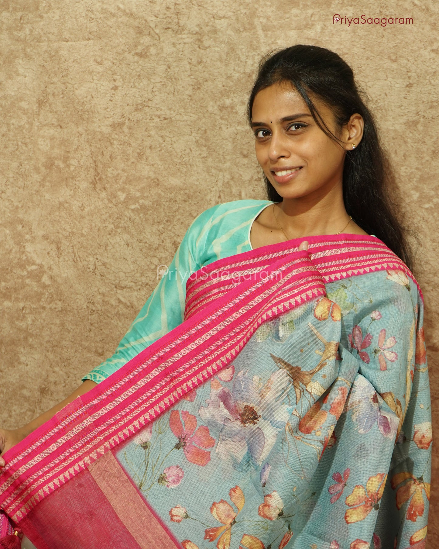 Blue and Rani Pink Kota Cotton - PD834