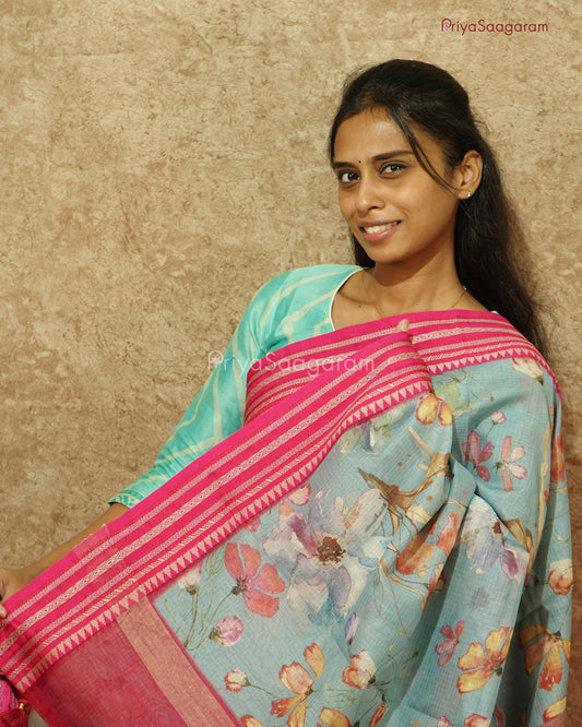 Blue and Rani Pink Kota Cotton - PD834