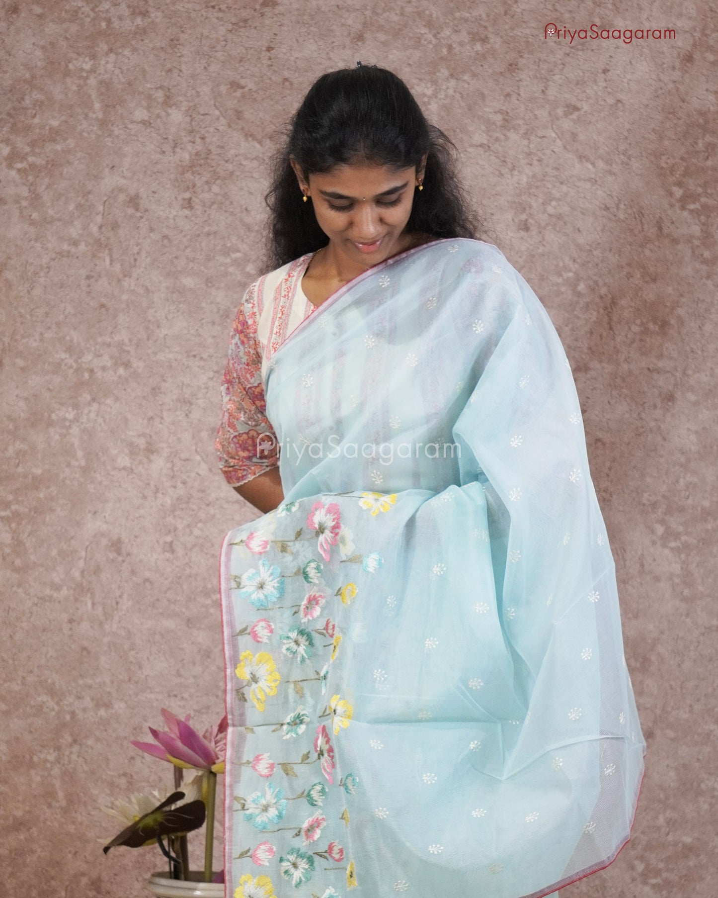 Sky Blue Floral Kota - PC3576