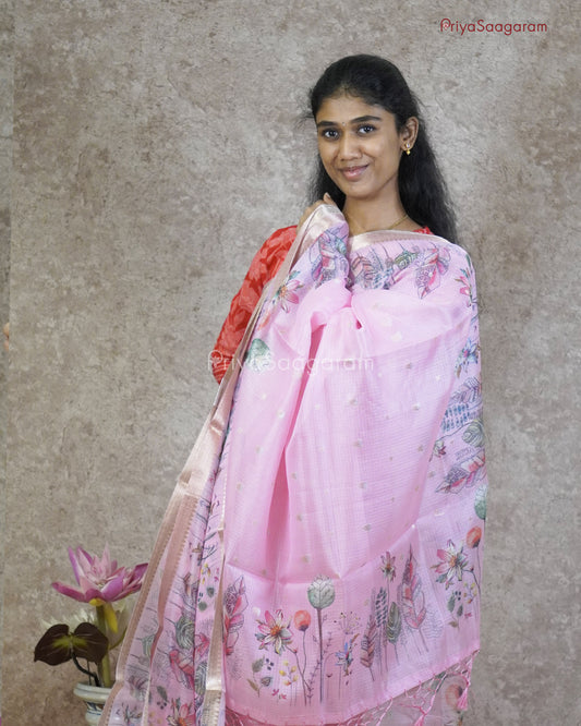 Pink Floral Zari Kota - PC3552