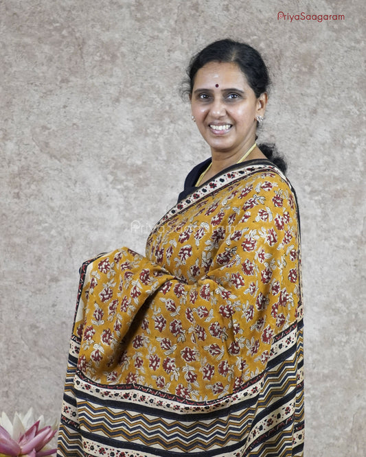 Mustard Block Print Chanderi - PC1975