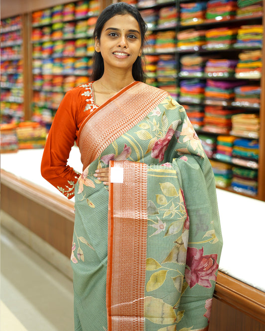 Fern Green Floral Supernet Silk Cotton - PD881
