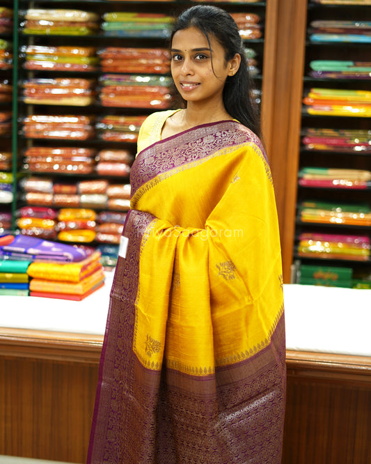 Mustard Yellow and Purple Matka Silk - PD4064