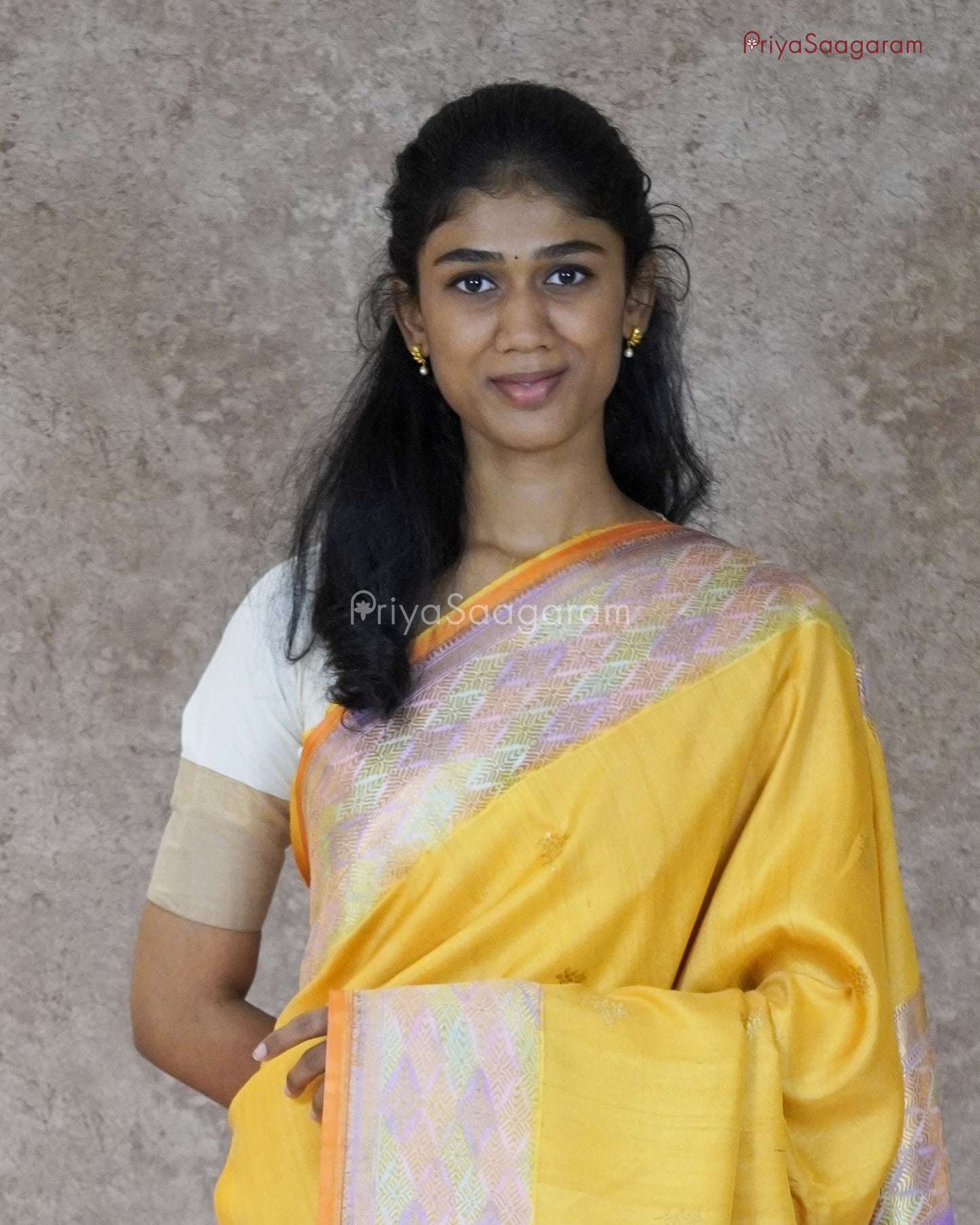 Yellow Organic Painted Tussar - PB4985