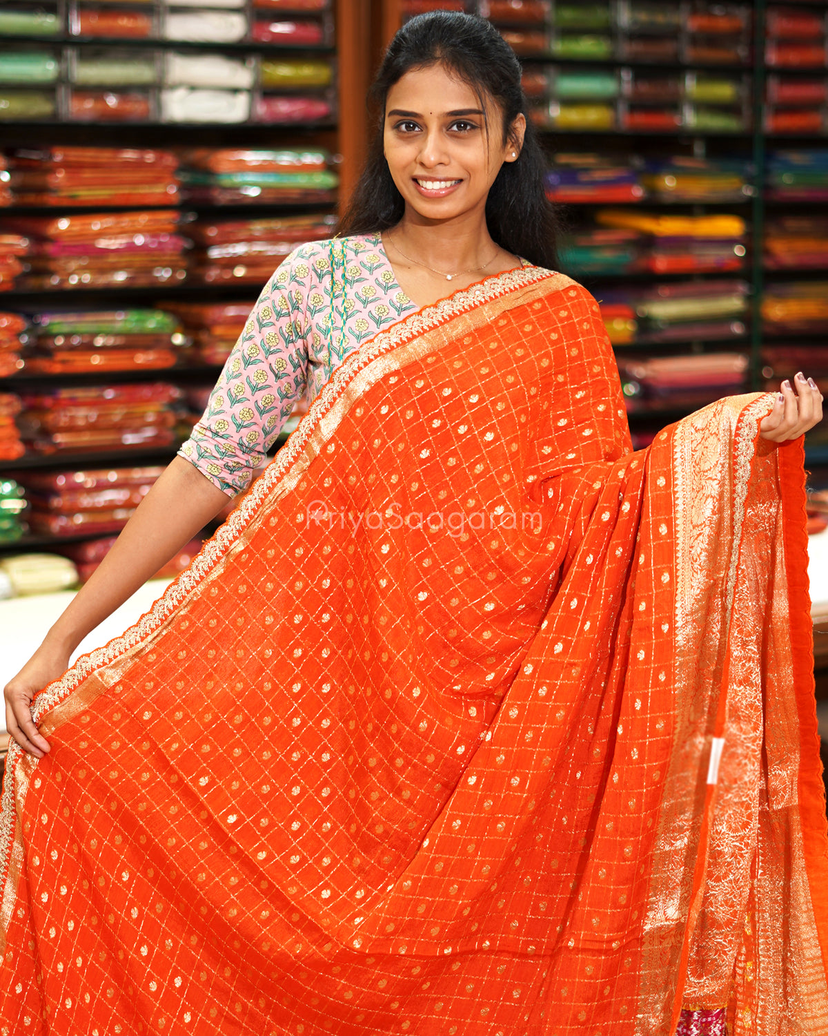 Orange Designer Banaras Silk - PE642